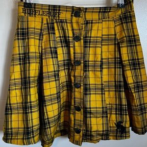 Hufflepuff Pleated Plaid Skirt with Embroidery